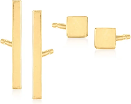 Ross-Simons RS Pure - Juego de joyas de oro amarillo de 14 quilates aretes de cubo de 0118in y aretes de barra Oro no conocido