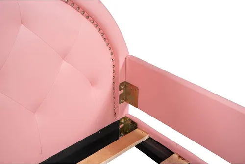 Miniatura 6 de FridayParts Sofá cama tapizado de tamaño individual con cabecero en forma de orejas de cartón, rosa Rosado