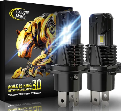 Cougar Motor Bombillas antiniebla H4, sin polaridad con ventilador de refrigeración ATV/UTV H4, lámparas antiniebla auxiliares, Plug-N-Play, paquete
