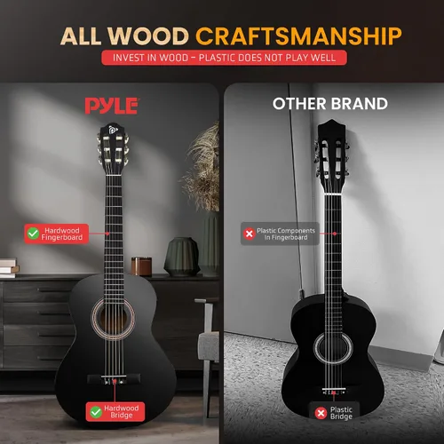 Miniatura 4 de Pyle Kit de guitarra acústica para principiantes, instrumento de madera de tamaño junior 3/4 con kit completo de accesorios, púas, correa