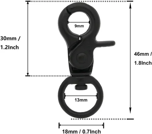 Miniatura 2 de BIKICOCO Gancho giratorio de 1/2 pulgada, cierre de pinza de langosta, clip de resorte, extremo de junta tórica, negro, paquete de 20 negro x 20