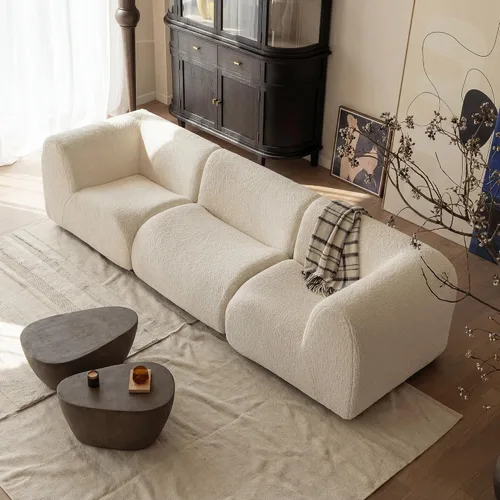 Miniatura 31 de Sofá individual modular curvado, sofá sherpa de espuma de 33 pulgadas, cómodos sofás de peluche para espacios pequeños, sofás modulares modernos