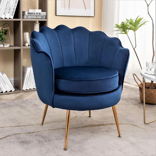 Miniatura 16 de Container Furniture Direct Silla de terciopelo con silueta festoneada y patas de metal dorado, pieza decorativa adecuada para espacios Rosa