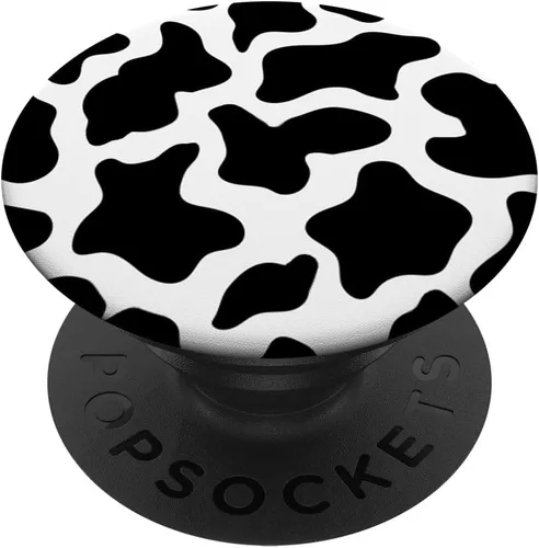 PopSockets - Agarre y soporte para teléfonos y tabletas, diseño de vaca, color blanco y negro