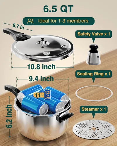 Miniatura 6 de Olla a presión WantJoin de acero inoxidable 6.5 Qt, olla a presión para estufa comercial utilizada para comida a presión o cocción al vapor
