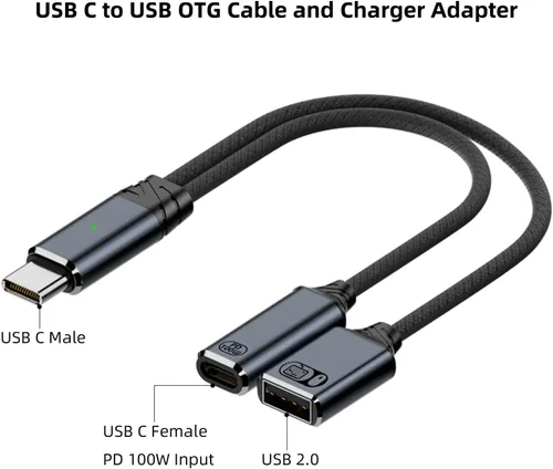 Miniatura 6 de Jadebones Cable USB C a USB OTG y adaptador de carga, divisor USB-C 2 en 1 con carga rápida de 100 W para iPhone serie 16/15, iPad, MacBook, Galaxy