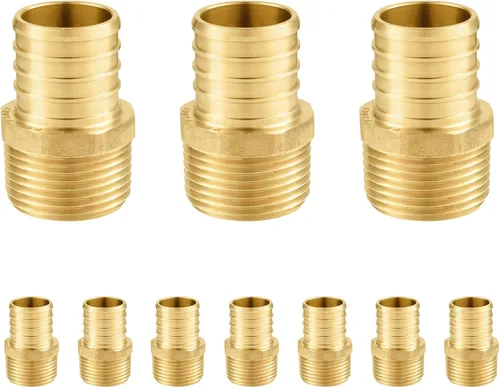 Miniatura 20 de Paquete de 5 accesorios Foskan PEX, adaptador macho NPT de 1 pulgada a 1 pulgada, accesorios de engarce de púas de latón para manguera de agua de RV