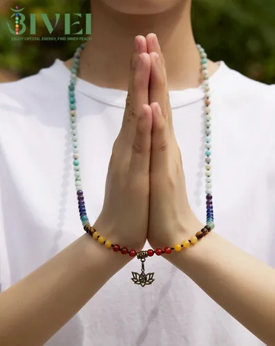 Miniatura 2 de Bivei 7 Chakra 108 Mala Beads Bracelet Real Healing Gemstone Yoga Meditation Hand Knotted Mala Prayer Bead Necklace