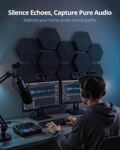 Miniatura 3 de Paneles de espuma acústica, hexagonal 3D de doble grosor de 1.57 pulgadas y 2.75 pulgadas, azulejos absorbentes de sonido para estudio, habitación