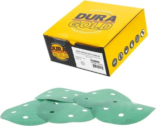 Miniatura 17 de Dura-Gold - Premium - Grano 80 - Discos de lija dorados de 5 pulgadas - Gancho y bucle sin polvo de 5 agujeros para lijadora DA - Caja de 50 discos