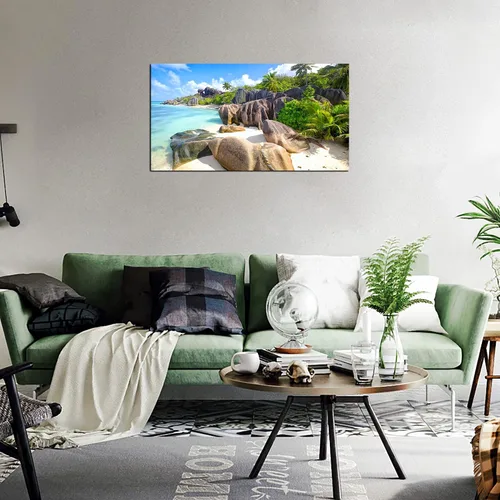Miniatura 3 de YYYYHPP YP0762 - Cuadro de pared de playa, arte de pared, piedra de cocoteros en arenas, playa, paisaje marino, pintura de paisaje, imagen