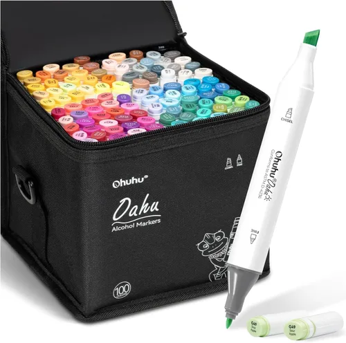Ohuhu - Juego de marcadores de alcohol de doble punta para artistas, adultos, colorear, boceto e ilustración - Punta cincel y fina - 100 colores -