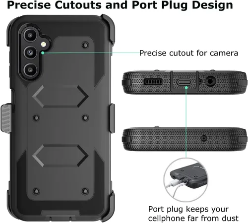 Miniatura 5 de Funda para Galaxy A14 5G, para Samsung A14 5G, protector de pantalla integrado con soporte para cinturón, funda de cuerpo completo, grado militar