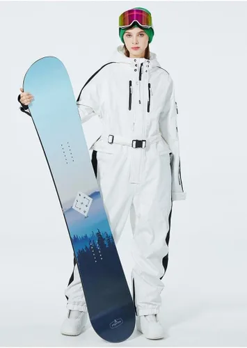 Miniatura 4 de ALSOGO Traje de esquí de una pieza para mujer, overol impermeable con aislamiento para nieve, con cinturón desmontable para deportes de nieve