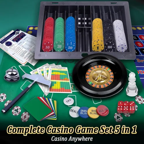 Miniatura 3 de Set de Juego de Casino Premium 5 en 1: Kit de Juego de BlackJack/Ruleta/Dados/Texas Holdem/Póker con 360 Fichas+8 Mazos de Cartas+Rueda de Ruleta+2