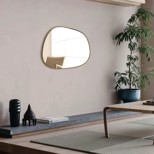 Miniatura 6 de ELEHUME Espejo asimétrico para decoración de pared de 23 x 30 pulgadas, moderno espejo de pared con marco de latón para sala de estar, baño