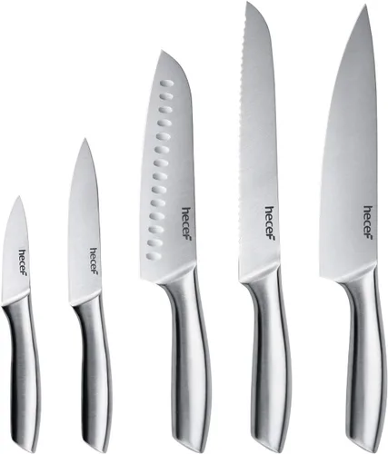Miniatura 9 de hecef Juego de cuchillos de cocina plateado de 3 piezas, hoja con acabado satinado con mango hueco, incluye cuchillo de chef de 20 cm, cuchillo