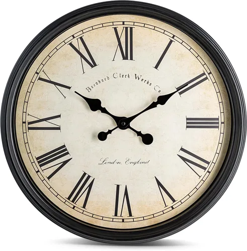 Bernhard Products Reloj de pared decorativo grande de 20 pulgadas, silencioso, sin tictac, funciona con pilas, de cuarzo, vintage, elegante, con