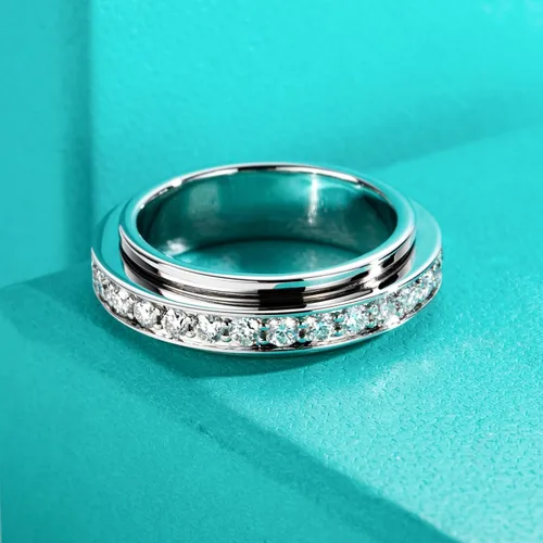 Miniatura 3 de AnuClub Anillos giratorios de moissanita chapados en 14 quilates, 0.079 in, color D, VVS1, bandas para ansiedad de moissanita para mujeres y hombres