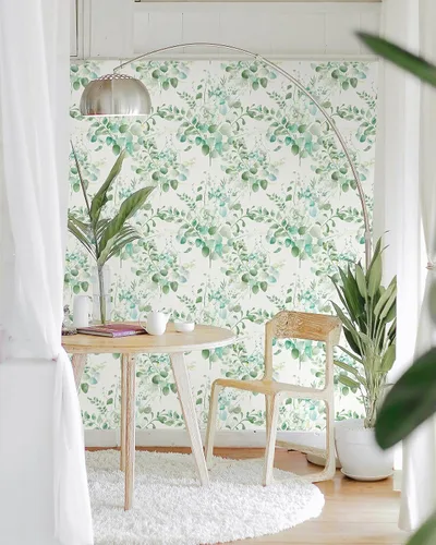 Miniatura 5 de Naphite Papel tapiz floral para despegar y pegar, papel de contacto bohemio para armarios y cajones, papel de contacto de hojas florales verdes
