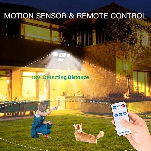 Miniatura 7 de Lámpara Solar con Sensor de 4 Cabezales, Luces Exteriores con Sensor de Movimiento 3000LM, 283 LED, 6500 K, Sensor de Movimiento, IP65 Impermeable