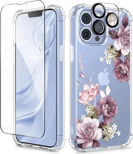 Miniatura 99 de GVIEWIN Funda diseñada para iPhone 13 de 6.1 pulgadas, con protector de pantalla de vidrio templado + protector de lente de cámara, flor