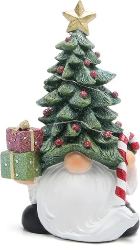 Hodao Gnomos de árbol de Navidad hechos a mano, gnomos de resina de Navidad, regalo de vacaciones, mesa de invierno de 7.5 pulgadas de alto, árbol
