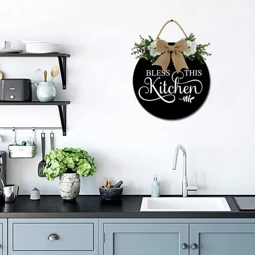 Miniatura 4 de Decoración de pared de cocina Bless This Kitchen Decoración de pared rústica de madera divertida para puerta de cocina para decoración de pared