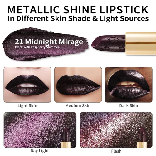 Miniatura 3 de Oulac Lápiz labial negro de Halloween para mujer, negro con brillo de frambuesa, color labial de alto impacto con fórmula cremosa hidratante, vegano
