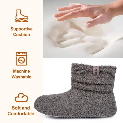 Miniatura 4 de LongBay Pantuflas cálidas de piel rizada para mujer, cómodas botas de forro polar de felpa con espuma viscoelástica para el hogar