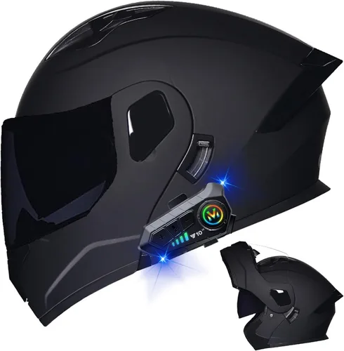 Miniatura 23 de Casco modular Bluetooth para motocicleta, aprobado por DOT, de cara completa, abatible, antivaho, doble visera, casco de motocicleta de calle, LENTE