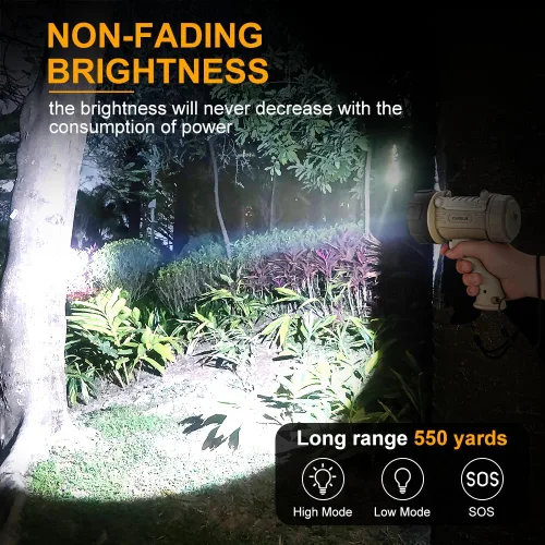 Miniatura 2 de YIERBLUE Linterna de Foco Recargable con LED de 1000000 Altos Lúmenes, Foco de Largo Alcance Impermeable IP67, Foco de Mano Resistente a Impactos