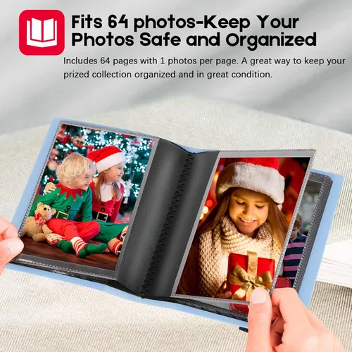 Miniatura 4 de Paquete de 2 álbumes de fotos de 5 x 7 con capacidad para 64 fotos, páginas interiores negras con banda elástica fuerte, álbum de fotos pequeño de 5