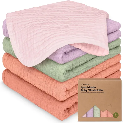 Miniatura 20 de Paquete de 5 paños de muselina para recién nacidos, 12 x 12 pulgadas, suaves y absorbentes, de muselina de algodón orgánico, para bebés, niñas