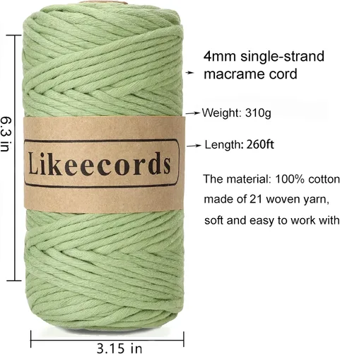 Miniatura 2 de Likeecords - Cuerda de macramé de 4 mm de un solo hilo, 80 m de cuerda de macramé colorida, cuerda de algodón para macramé, cuerda de algodón