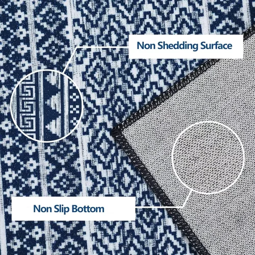 Miniatura 4 de Zacoo Alfombra bohemia para pasillo de 2 x 6 pies, alfombra geométrica de pelo bajo, antideslizante, resistente a las manchas, para cocina, marino