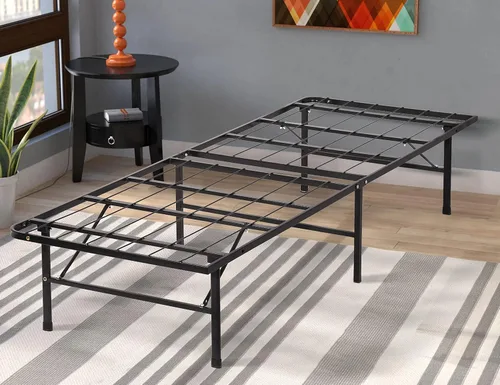 Base de cama individual de 14 pulgadas de alto, plataforma de metal plegable con soporte de listones de acero, sin ruido, no necesita somier,