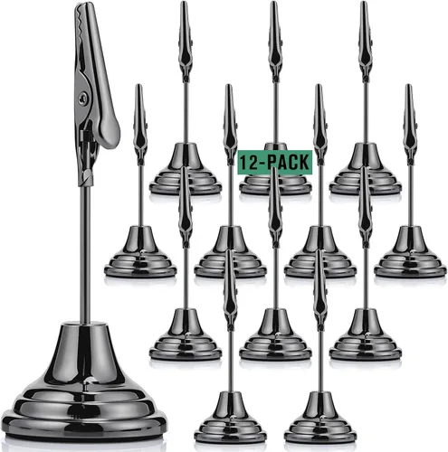 Miniatura 9 de Marspark 12 soportes para números de mesa para boda, 3 pulgadas, tarjetero con clip de cocodrilo, base ponderada, soportes de tarjetas de metal