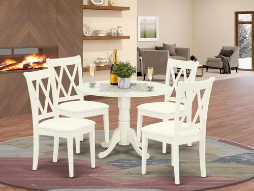 Miniatura 2 de East West Furniture DLCL5-WHI-C - Juego de mesa de comedor de 5 piezas, incluye una mesa de comedor redonda con gotas y 4 sillas tapizadas de tela