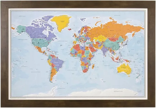 Miniatura 15 de Póster personalizado en lienzo enrollado con mapa del mundo, arte de pared con chinchetas – Grande 24" x 36" mapa del mundo de océanos azules