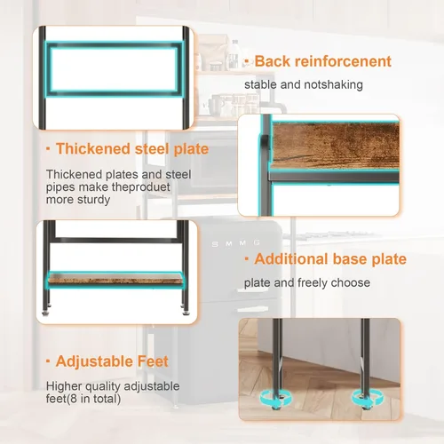 Miniatura 8 de COCOLUCKY Mini soporte para nevera de 4 niveles con almacenamiento, mini gabinete para refrigerador con almacenamiento, soporte para microondas