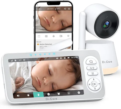 Dr.Care LumiView Plus Smart WiFi Baby Monitor - Pantalla dividida 1080P de 5.5 pulgadas y cámara 2K, modo de privacidad, alertas de llanto y