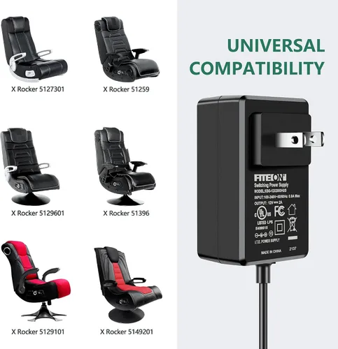 Miniatura 5 de Adaptador de 12 V CA/CC para silla de juegos X-Rocker Pro H3 51259 51396 5149201 5129101 5127301 5129601 X Rocker Pro Series Video Audio Game System