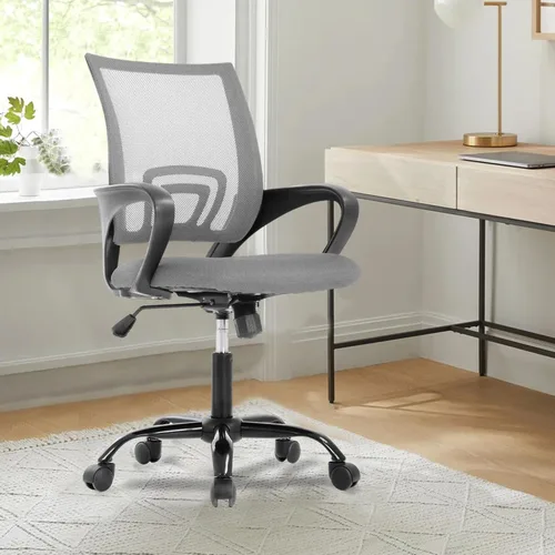 Miniatura 20 de Juego de 2 sillas ergonómicas de escritorio, sillas de oficina de malla para computadora con soporte lumbar y reposabrazos, silla de trabajo Gris