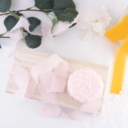 Miniatura 8 de Cintas de gasa de seda de 1.2 pulgadas x 11 yardas, cintas verdes hechas a mano con flecos para invitaciones de boda, envoltura de regalos, ramos