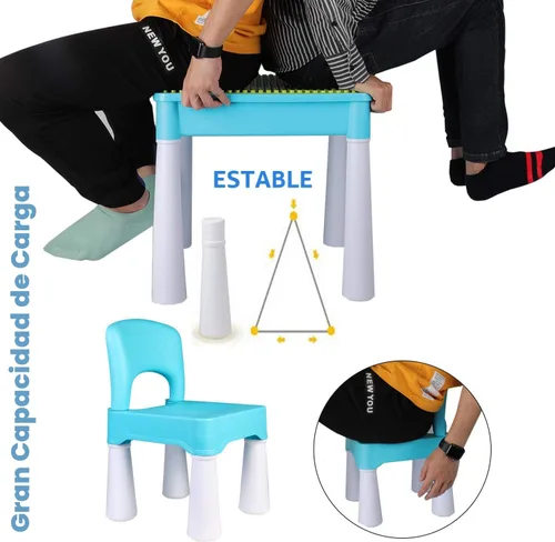 Miniatura 6 de Burgkidz Juego de mesa de actividades y sillas 5 en 1 con almacenamiento, 128 bloques de construcción compatibles con las principales marcas
