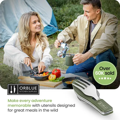 Miniatura 8 de Orblue Utensilios de comida 4 en 1, paquete de 2 – Cuchara portátil, tenedor, cuchillo y abridor de botellas, cubiertos de acero inoxidable