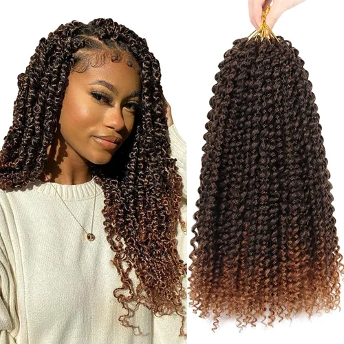 Miniatura 36 de Dorsanee Cabello Passion Twist Ombré de 18 pulgadas, 6 paquetes, Cabello de Ganchillo Water Wave, Cabello Largo Bohemio Rizado para Trenzar