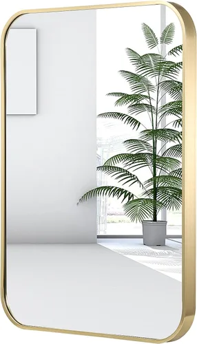 Miniatura 17 de Espejo de pared negro de 20 x 30 pulgadas para baño, espejo con marco de metal cepillado con esquina redondeada, espejo rectangular de tocador