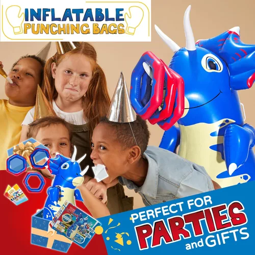 Miniatura 4 de INFLATABLE DUDES Dinosaurio - Saco de boxeo para niños Ya lleno de arena Bolsa Bop Juguete de boxeo inflable Saco de boxeo para niños Blue